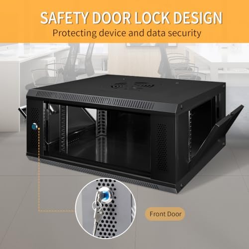6U Wall Mount Server Cabinet IT Network Rack Enclosure Lockable Glass Door Server Rack Cabinet Black - Image 3