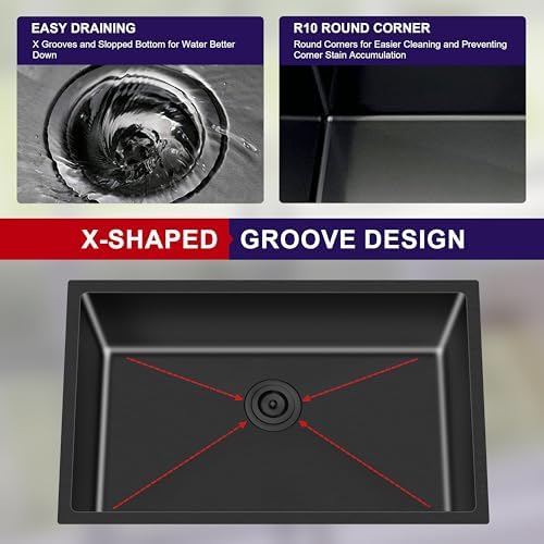 27 Inch Black Undermount Single Bowl Handmade Kitchen Sink - Image 3