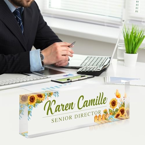 Custom Office Name Plate for Desk - Name Plate Personalized Gifts for Coworkers, Boss, Teacher, Social Worker - Acrylic Office Desk Decor for Women Men - Employee Appreciation Gifts (yellow) - Image 7