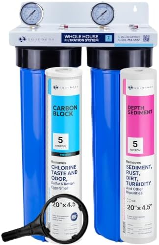 Aquaboon 2-Stage Whole House Water Filter System with 20x4.5 House Water Filters Reducing Sediment & Odors with Gauge & Release, Wrench, Bracket by Aquaboon