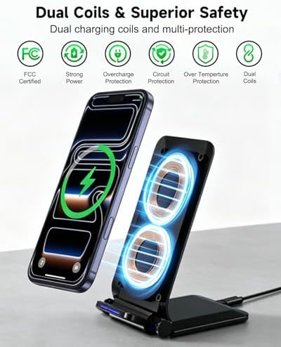 Wireless Charger Stand, Foldable, 15W Fast Wireless Charging Station Compatible with iPhone 17 16 15 14 13 12 Pro Max, Phone Charger Dock for Samsung Galaxy S26 S26+ S25 S24 S23 S22 Note 20 & Android - Image 2