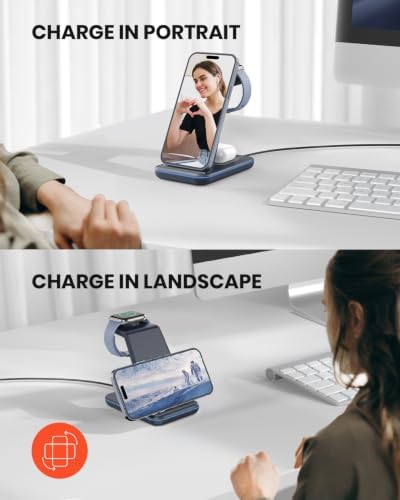 GEEKERA Wireless Charger, 3 in 1 Wireless Charging Station for iPhone Air/17/16/15/14/13/12/11/Pro Max/X/8, Phone and Watch Charger Stand for Apple Watch Ultra 3-2/11-2/SE, AirPods Pro/4/3/2, gunmetal - Image 2