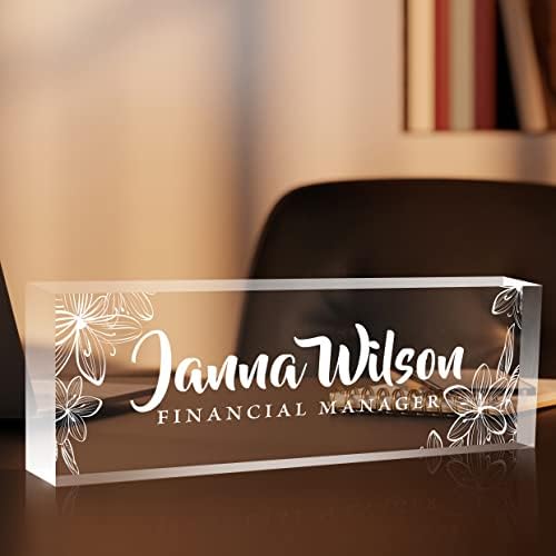 Personalized Desk Name Plate, Custom Acrylic Glass Name Plates for Desks, Office Desk Decor Nameplate, Desk Accessories, Teacher Boss Coworkers Employee Appreciation Gift (Engraved Flower 2) - Image 6