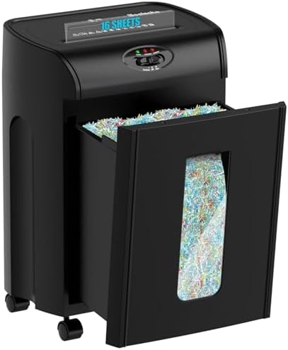 Woolsche Paper Shredder, 16-Sheet Cross Cut with 4.76-Gallon Pull Out Basket, P-4 Security Level, 3-Mode Design Shred Paper and CD/Credit Card, Durable&Fast with Jam Proof System Shredder for Office by Woolsche