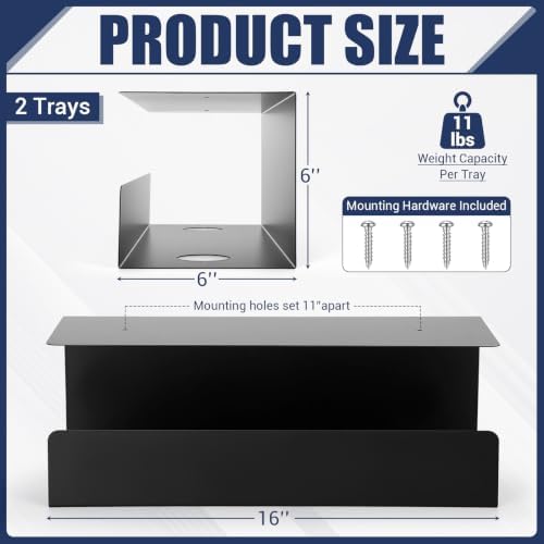 2 Pack Under Desk Cable Management Tray,Hold 11 lbs, 16 x 6 x 6 Inch, Black - Image 3