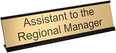 ExcelMark Assistant to the Regional Manager Desk Plate – 2"x 8"Novelty Name Plate – Gold Name Plate with Black Desk Holder by ExcelMark