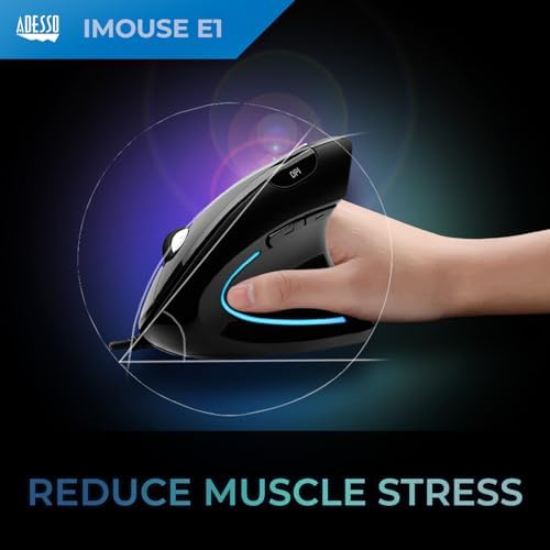 Adesso Wired Vertical Ergonomic Illuminated Optical USB Mouse, Black - Image 2