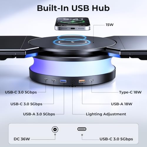 Dual Monitor Stand Riser with USB Hub, 15W Wireless Charging & RGB - Image 3