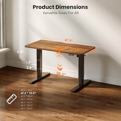 CubiCubi Electric Height Adjustable Standing Desk 48x24 Inch, Rustic Brown - Image 2
