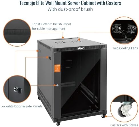 Tecmojo 15U Wall Mount Rack,15U Rack 23.6 Inch Depth,Hold Up to 176 Lbs,Enclosed Wall Mount Rack with 2 Colling Fans,for 19 Inch Network,Server and AV Gear,Glass Door(Elite Collection) - Image 4