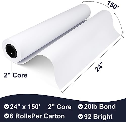 VOISEN Wide Format Paper,6 Rolls Plotter Paper 24 In x 150 Ft, CAD Bond Rolls,20lb,Bond Paper on 2" Core for CAD Printing on Wide Format Ink Jet Printers - Image 2