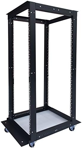 32U 4-Post Open Frame Server Rack – Adjustable Depth 24"–37", 19" Network Equipment Rack with Square Mounting Holes, Floor Standing Steel Rack for IT, AV & Telecom by SYSRACKS