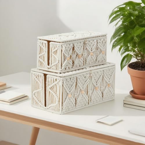 2PCS Cable Management Box Handmade Macrame Cord Organizer Basket - Image 6
