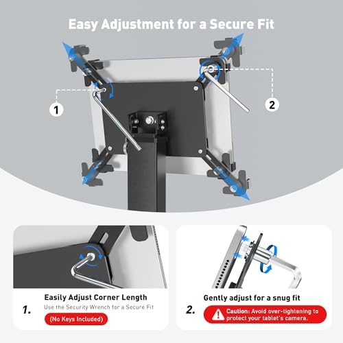 AboveTEK Anti-Theft iPad Kiosk Stand, 360 Rotation & Adj. Height 8.3"–13.4", Heavy-Duty Steel & Aluminum, Fits 9.7"-13" Tablets, Security Retail POS Tablet Stand for Business & Commercial Use - Image 6