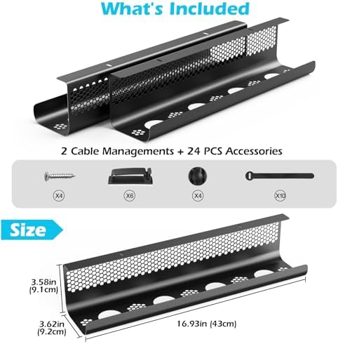 KHAMAL Cable Management Under Desk 26PCS - Cable Management Tray Kit Ventilated Hexagonal Design with Cable Clips, Wire Ties, Cord Holder & Screws for Office, Home (Black) - Image 6