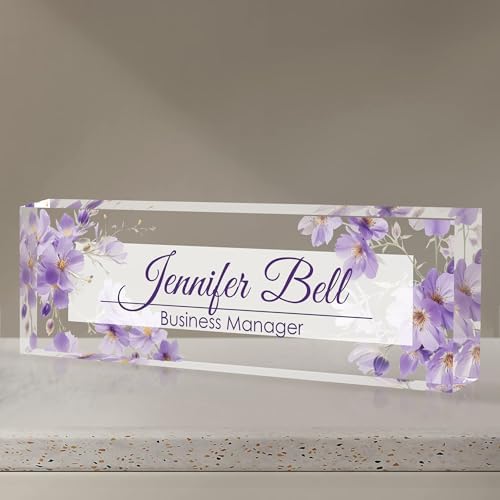 Personalized Name Plate for Desk, Custom Desk Name Plate, Acrylic Name Plate Office Desk Accessories, Personalized Office Gifts for Coworkers Teachers, Employee Appreciation Gifts (Purple Ink) by EOBIBIFUN