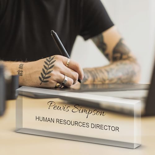 Desk Name Plate Personalized, Desk Double sided pattern Name Plate Personalized Office Desk Decor for Women and Men, Teacher Nurse Boss Employee Appreciation Gifts (transparent, Customized) - Image 2