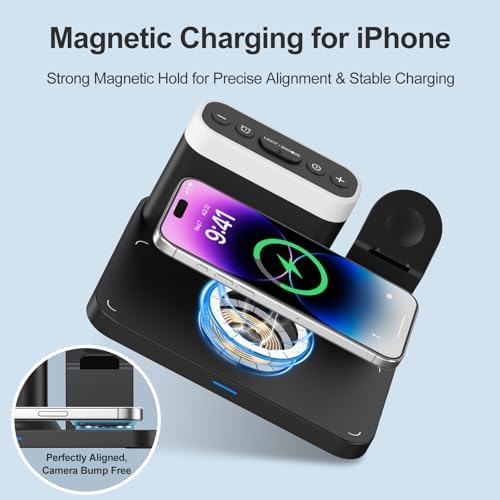 ANJANK Wireless Charging Station,5 in 1 Multiple Charger Stand with Alarm Clock,7 Night Light,Magnetic Charging Dock for iPhone 18 17 16 15 Pro Max Duo Air Plus, Apple Watch 12/11, for Airpods,Bedroom - Image 4