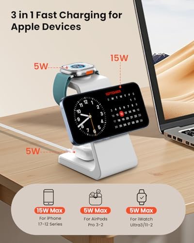 Magsafe Wireless Charging Station for iPhone: Certified 15W Fast Charging Station, 3 in 1 Magnetic Charger Stand for iPhone 17/16/15/14/13/12 Series, Apple Watch, AirPods 4/3/Pro - Image 2