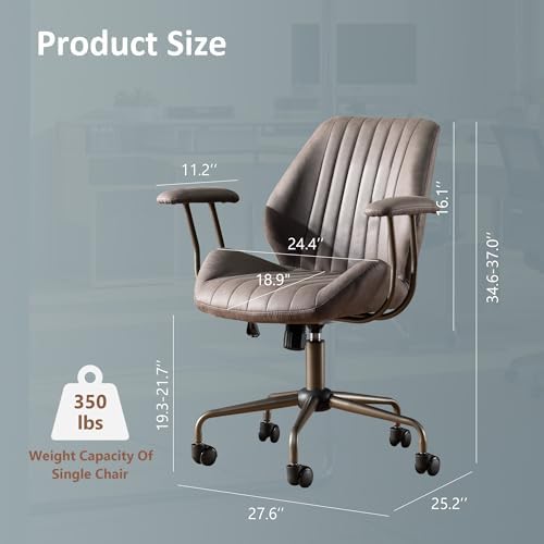 Mid Back Home Office Chair, Mid Century Modern Executive Chair, Comfy Ergonomic Rolling Office Desk Chair with Lumbar Support, Faux Leather Office Chair, Dark Gray - Image 2