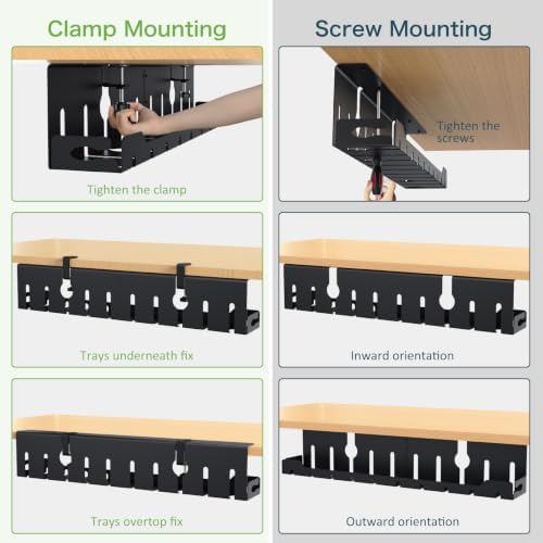 KEEGH Under Desk Cable Management Tray 32 in, Metal Cable Holder, Black - Image 2