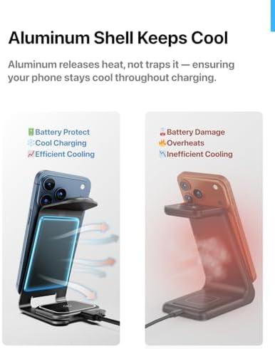 Intoval Aluminum 3 in 1 Wireless Charging Station for iPhone 17 16 15 14 13 12 11 Pro Max XR, Wireless Charger for Apple Watch 11 10 9 8 7 Ultra SE 3 2, Phone Charger for AirPods 4 Pro 2 3 (Blue) - Image 6