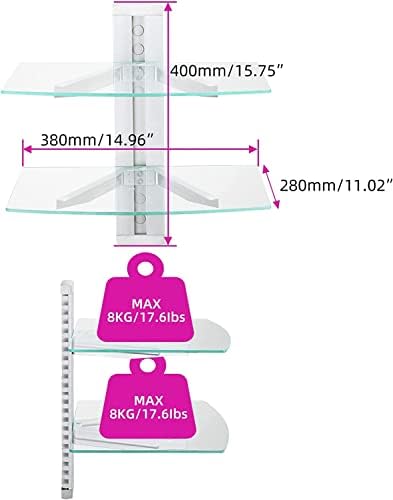 suptek 2 Tiers Glass Floating Shelves, Flat Black Wall Mount Bracket, AV Shelf, Media Shelf for DVD Player / PS4 / Cable Boxes/Game Consoles/Sky Box/TV Accessories, 17.6kg Load Capacity - Image 6