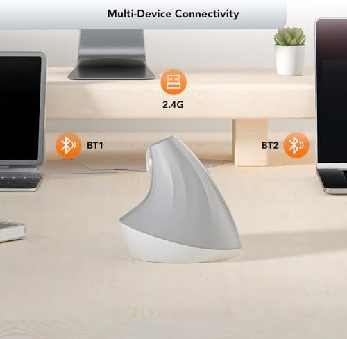 KYSONA EM18 Wireless Ergonomic Vertical Mouse, Ergo Design, Bluetooth Cordless Mouse for Medium/Large Hands, Silent Click, 5-Level Adjustable DPI, Carpal Tunnel Mice for Computer/PC/Mac/Laptop, White - Image 5