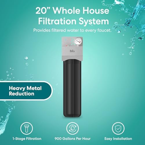 Brio Whole House Water Filter System for Heavy Metal Reduction w/Gauge & Fast-Flow GAC + KDF Filter 4.5" x 20" | Improves Taste & Protects Home Appliances | 900 GPH | 100,000 Gallons or 12 Months - Image 2
