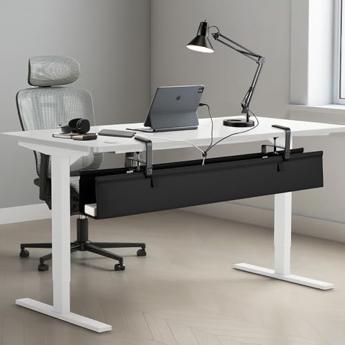 Desk Cable Management Tray, Fabric Cable Organizer, No Drill Large Clamp/Screw Mount Wire Organizer-Support Up to 30lbs, Standing Desk Cable Management for Office Home (Black,28 Inch) - Image 5