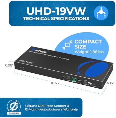OREI 3x3 Video Wall Controller HDMI/USB-C, 4K Input, RS-232, Audio Extract - Image 3