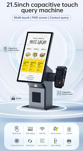 Multi-functional Payment Terminal Self Service Kiosk for Fast Food Restaurant, 21.5'' LCD Touch-screen, FHD Digital Signage Display for Restaurants/Self-Ordering/Beauty/Retail Store/Bar/Cafe - Image 2