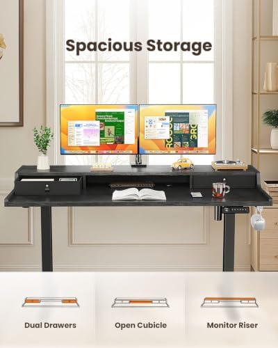ErGear Electric Standing Desk with Drawers, 55″ x 28″ Gaming Table Compatible Monitor Stand, Stand up Desks, Home Office Height-Adjustable Desk with Storage Shelf, 4 Preset Heights, Black - Image 5
