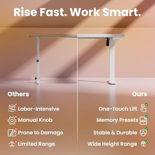 HUANUO 43x24 Inch Electric Standing Desk, Height Adjustable, White - Image 6