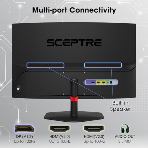 Sceptre Curved 27-inch Prime Gaming Monitor 1500R 100Hz HDMI X2 DisplayPort 1ms 100% sRGB, Build-in Speakers Machine Black 2025 (C275W-FW100T Series) - Image 4
