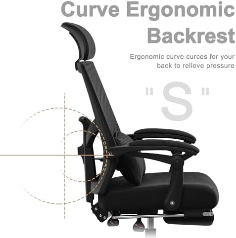 Qulomvs Ergonomic Office Chair with Footrest Home Office Desk Chair with Headrest and Backrest Adjustable Mesh Computer Desk Chair with Wheels 360 Swivel Task Chair - Image 4