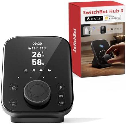 SwitchBot Hub 3 (3rd Gen) Smart Home Command Center: Screen + Physical Dial, IR Remote Hub for TVs/ACS, Temp/Humidity Sensor (±0.2°C), Matter Bridge, Bluetooth 200m, Works on 2.4GHz WiFi by SwitchBot