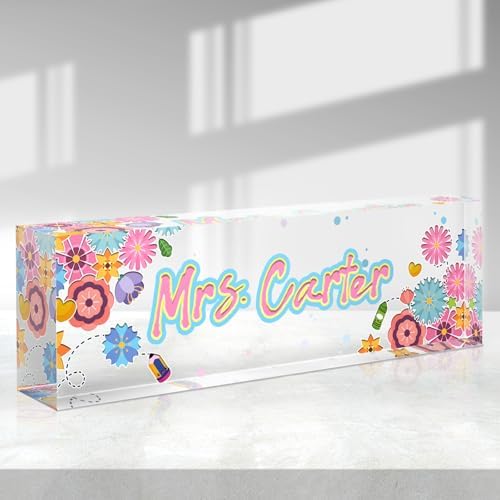 Custom Name Plate for Desk - Desk Name Plate Personalized - Acrylic Office Desk Accessories - Teacher Appreciation Gifts for Coworkers Employee Staff - Office Decor for Women Men (Teacher Gifts B) by Purdicra