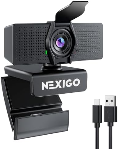 NexiGo N60 Pro (Gen 2) 1080P Webcam with Distortion-Free Lens, USB A to Type-C Data Cable, Noise Reduction Mic & Privacy Cover, for Zoom/Skype/Teams/Webex, Laptop MAC PC Desktop by NexiGo