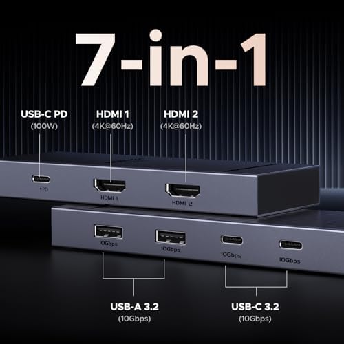 UGREEN USB C Docking Station Dual Monitor, 7-in-1 Aluminum Dock with 2xHDMI - Image 2