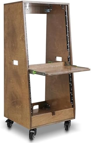Sound Town DIY Slanted 20U Studio Rack (12U Top + 8U Lower), with 2U Bottom Storage, Slide-Out Tray, Caster, Plywood, Weathered Brown for Recording Room, Home Studio (SDRK-ST20TB) by SOUNDTOWN