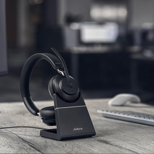 Jabra Evolve2 65 Bluetooth Wireless Headset with Mic for Calls and Music, Dual-Ear Headphones with USB-A Adapter and Charging Stand, Up to 37 Hours Battery, Works with Microsoft Teams, Black - Image 2