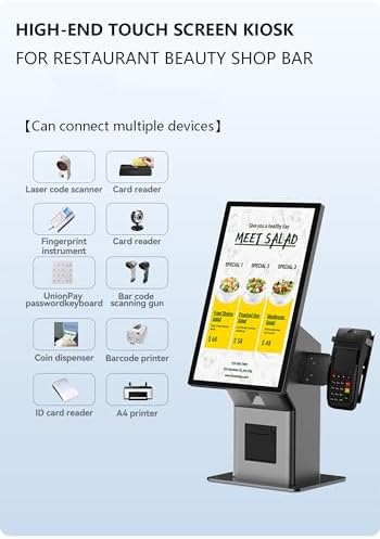 Multi-functional Payment Terminal Self Service Kiosk for Fast Food Restaurant, 21.5'' LCD Touch-screen, FHD Digital Signage Display for Restaurants/Self-Ordering/Beauty/Retail Store/Bar/Cafe - Image 5