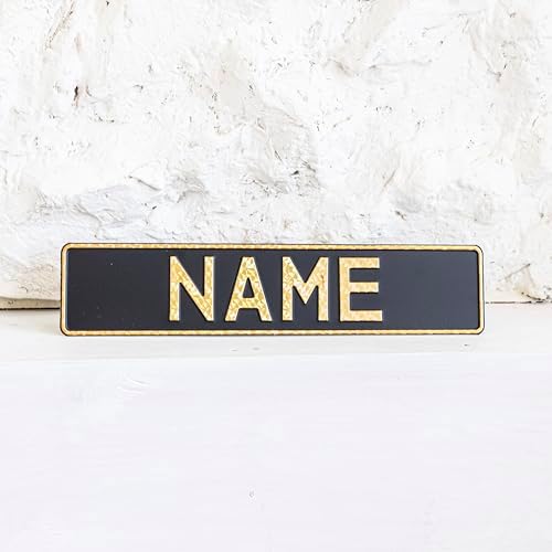Custom Black on Black Nameplate Name Plate European License Home Decor Metal Art Personalized Front Delete Interior Funny Gift (Crystal gold) - Image 2