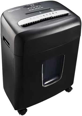 Amazon Basics High Security Micro Cut Paper Shredder, 8 Sheet Capacity, CD and Credit Card Shredder with Pull Out Bin, Black by AmazonBasics