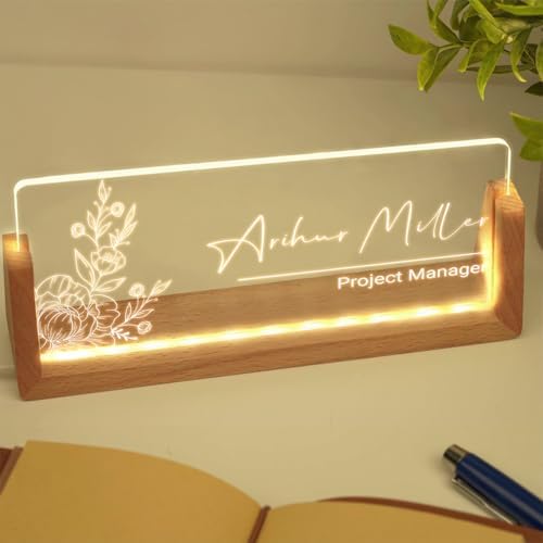 Custom Name Plate for Desk with Light Up Acrylic & Wooden Base - Personalized Office Sign for Teacher, Boss, Coworker - Employee Appreciation Gift for Educators Professionals - Image 3