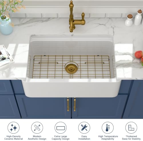 Lordear 33 Inch White Farmhouse Sink Workstation Apron Front Fireclay - Image 3
