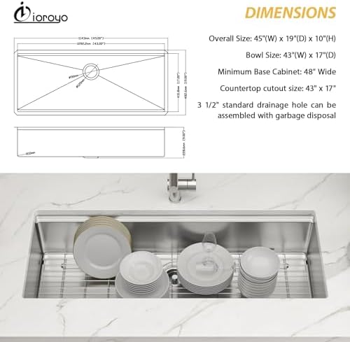 45x19 Undemrount Workstation Kitchen Sink with Mixng Bowl - Image 6