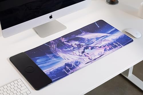 Extra Large Desk Pad with 15W Wireless Charging, for Genshin Impact Robin (Zhi Geng Niao), QI-Compatible, LED Indicator, 31.5"x11.8" by HoyoMart