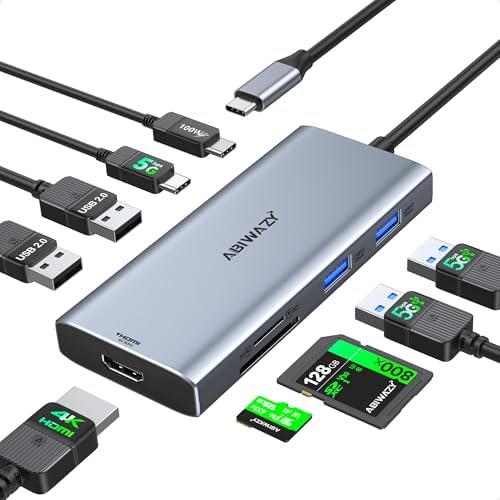 ABIWAZY USB C Hub Multoport Adapter, 9 in 1 Mac Adapter for MacBook Pro/Air by ABIWAZY